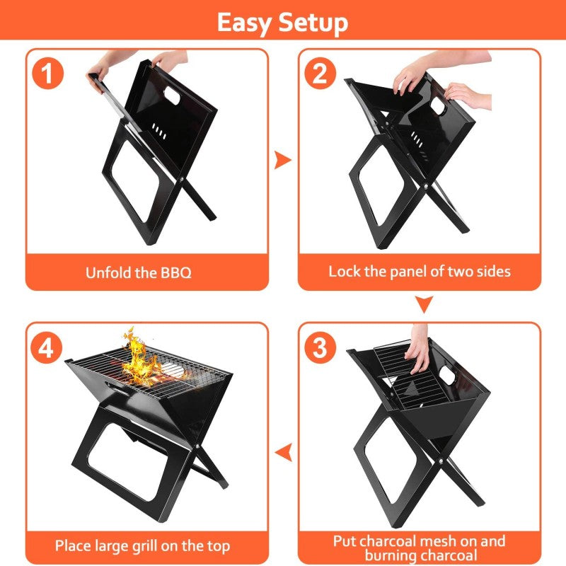 Notebook Portable Flat-Folding BBQ Charcoal Grill