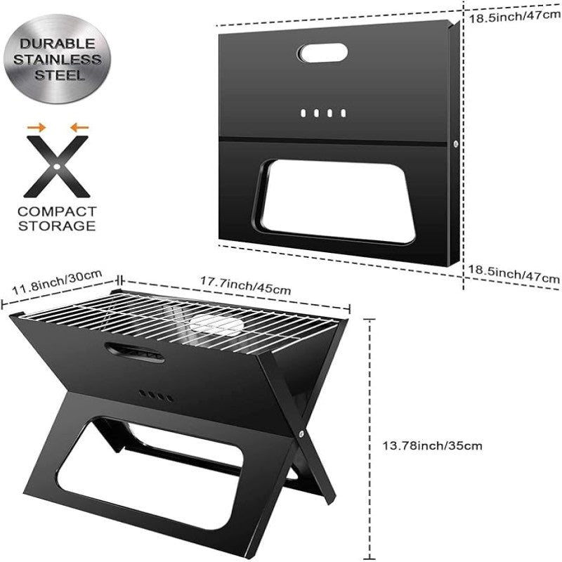 Notebook Portable Flat-Folding BBQ Charcoal Grill