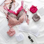Double Stripped Single Padded Floral Design Bra & Panty Set